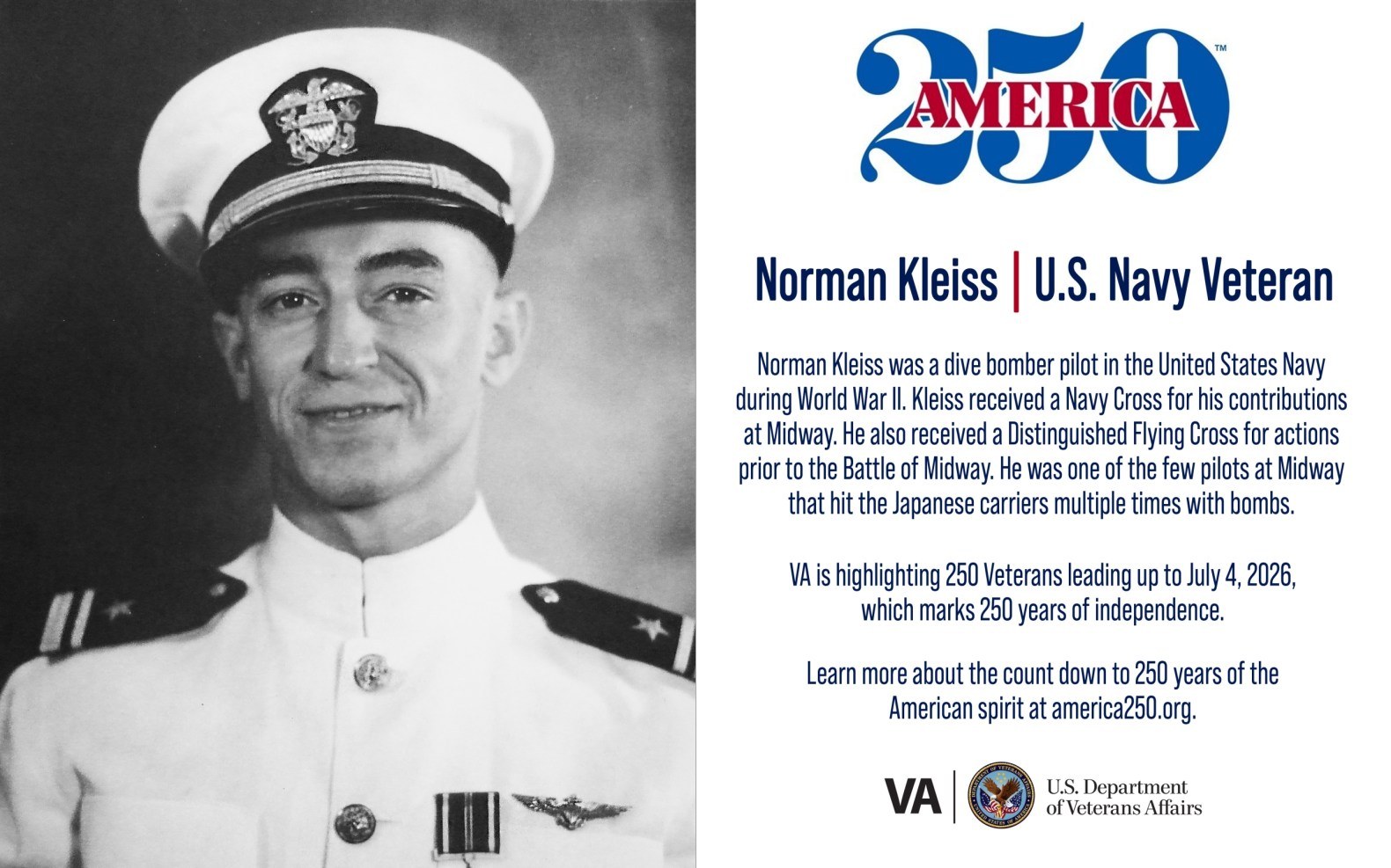 America 250 tribute to Navy Cross recipient Norman Kleiss, Midway dive bomber pilot