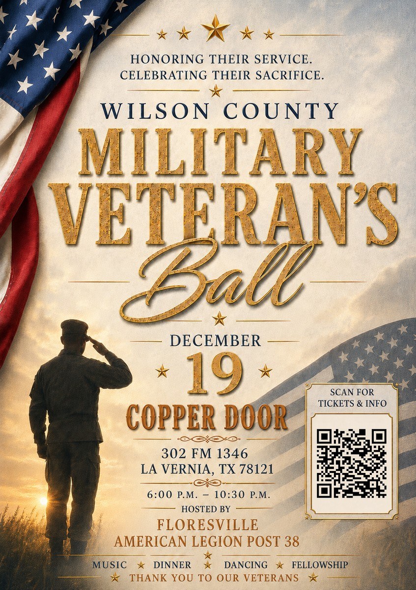 Post 38 Military Veterans' Ball flyer — December 19, 2026, The Copper Door, La Vernia